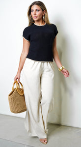 Gabrielle Contrast Trim Short Sleeve Top - Black